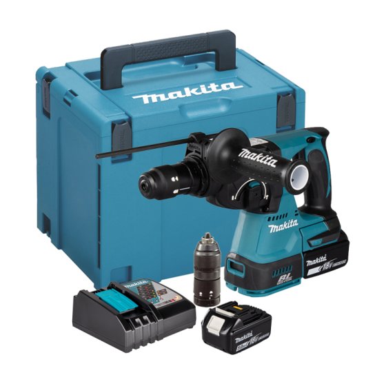 MAKITA DHR243RTJ 18V 3 MODE SDS ROTARY HAMMER+24MM DRILL 2X5.0AH BATTERIES, CHARGER & MAKPAC CASE