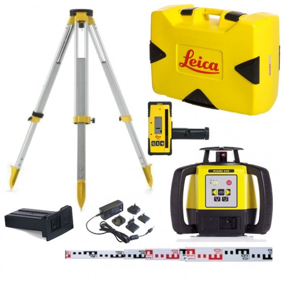 LEICA RUGBY 640 LI-ION SITE LASER KIT WITH TRIPOD, STAFF AND RODEYE 120 DETECTOR