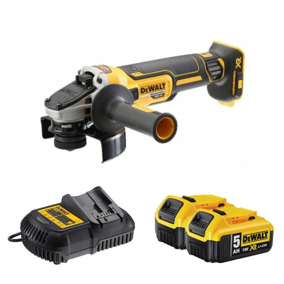 DEWALT DCG405P2-GB 18V XR BRUSHLESS 125MM ANGLE GRINDER WITH 2 X 5.0AH LI-ION BATTERIES