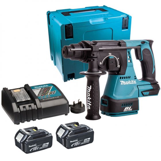 MAKITA DHR242RTJ 18V 3 MODE SDS ROTARY HAMMER+24MM DRILL 2X5.0AH, CHARGER & MAKPAC CASE