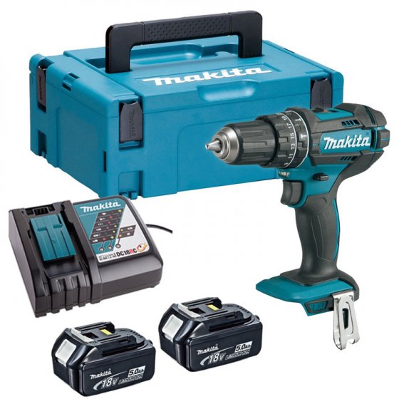 MAKITA DHP482RTJ 18v LXT Combi Drill 2 X 5.0AH BATTERIES, CHARGER  AND MAKPAC CARRY CASE