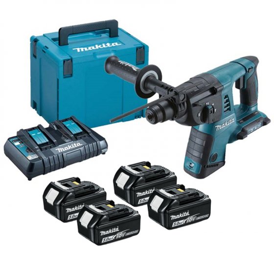 MAKITA DHR263B5X4 TWIN 18V ROTARY HAMMER SDS+ 26mm 4x5.0ah batteries
