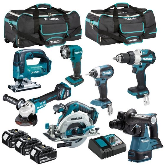 MAKITA 18V BRUSHLESS 7 PIECES KIT WITH 3x5.0AH BATTERIES, CHARGER AND TOOLS BAGS