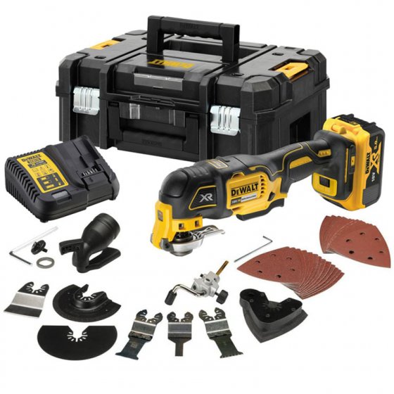 DEWALT DCS356P1-GB 18V XR BRUSHLESS 3 SPEED OSCILLATING MULTI TOOL KIT WITH 1X5.0AH BATTERY, CHARGER, T-STAK CASE & ACCESSORIES 