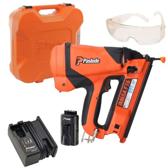 Paslode IM65A F16 Angled 2nd Fix Finishing Nail Gun Nailer Kit 916275