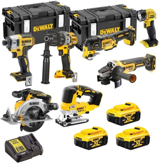 DEWALT CORDLESS 18V BRUSHLESS 7 PIECE KIT WITH 3 X 5.0AH BATTERIES, CHARGER AND 2 X TOUGHSYSTEM TOOLBOXES