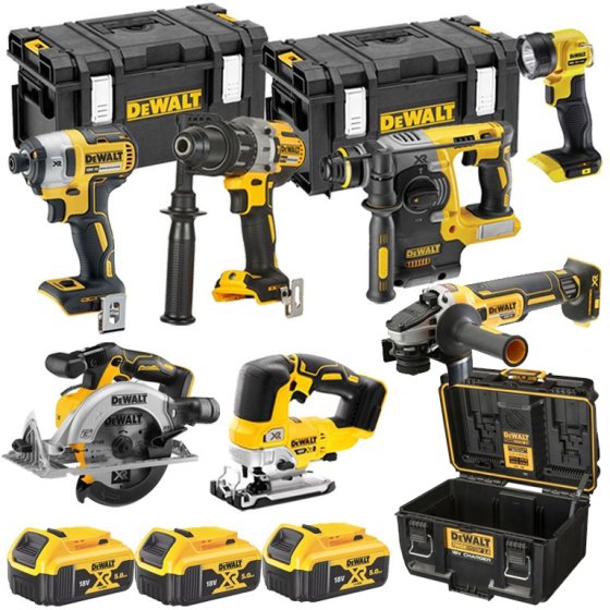 DEWALT CORDLESS 18V BRUSHLESS 7 PIECE KIT WITH 3 X 5.0AH BATTERIES & DUAL PORT CHARGNG BOX