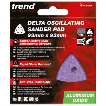 TREND AB/OSC/120A ALUMINIUM OXIDE DELTA 93MM 120 GRIT SANDING SHEET, PACK OF 10