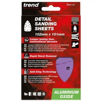 TREND AB/DET/180A ALUMINIUM OXIDE 102 X 151MM DIAMETER 180 GRIT DETAIL SANDING SHEET, PACK OF 10