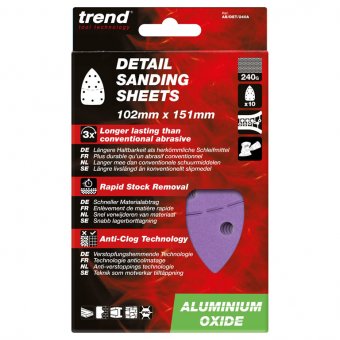 TREND AB/DET/240A ALUMINIUM OXIDE 102 X 151MM DIAMETER 240 GRIT DETAIL SANDING SHEET, PACK OF 10