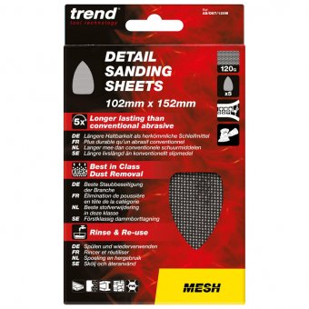 TREND AB/DET/120M MESH 102 X 152MM DIAMETER 120 GRIT DETAIL SANDING SHEET, PACK OF 5