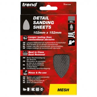 TREND AB/DET/80M MESH 102 X 152MM DIAMETER 80 GRIT DETAIL SANDING SHEET, PACK OF 5