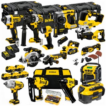 DEWALT CORDLESS 18V BRUSHLESS 15 PIECE KIT WITH 5 X 5.0AH BATTERIES, 2 X CHARGERS AND 3 X TOUGHSYSTEM TOOLBOXES
