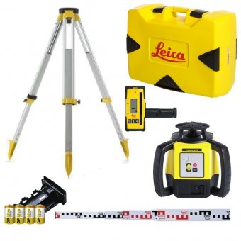 LEICA RUGBY 620 OUTDOOR LASER LEVEL KIT WITH ROD EYE 120 RECEIVER ALKALINE