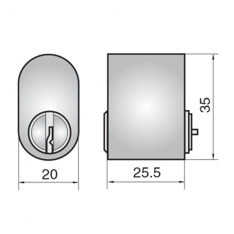 UNION J2X1 Pattern 5 Pin 40mm Oval Single Cylinder - 32 + 8mm - Satin Chrome - Keyed to Differ