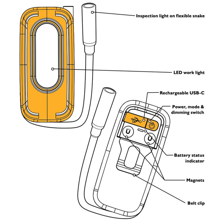 JCB FLEXTRA RECHARGABLE 300 LUMEN DUAL INSPECTION WORK LIGHT- JCB-WL ...